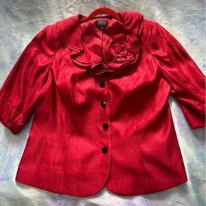 Never worn Bright red, raw silk look Jacket.